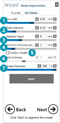 model segmentation settings