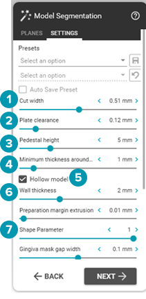 model segmentation settings